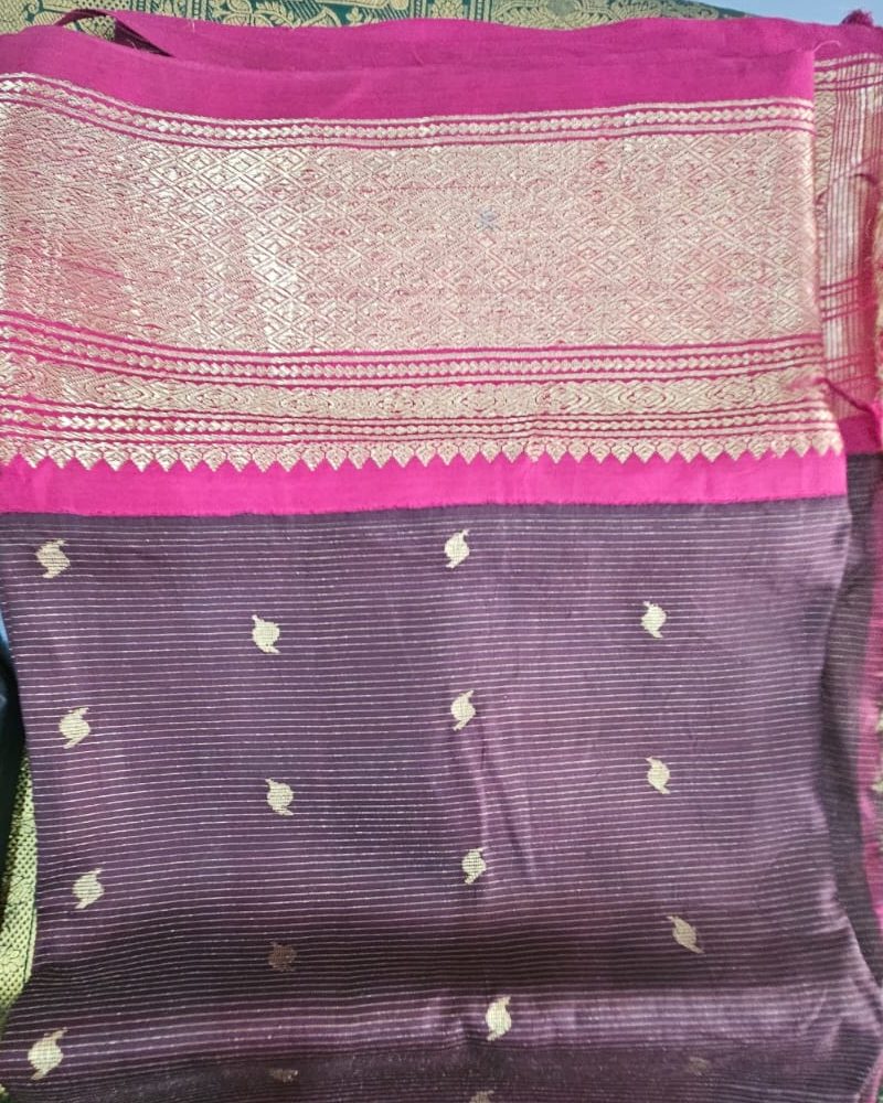Purple silk saree with magenta zari border